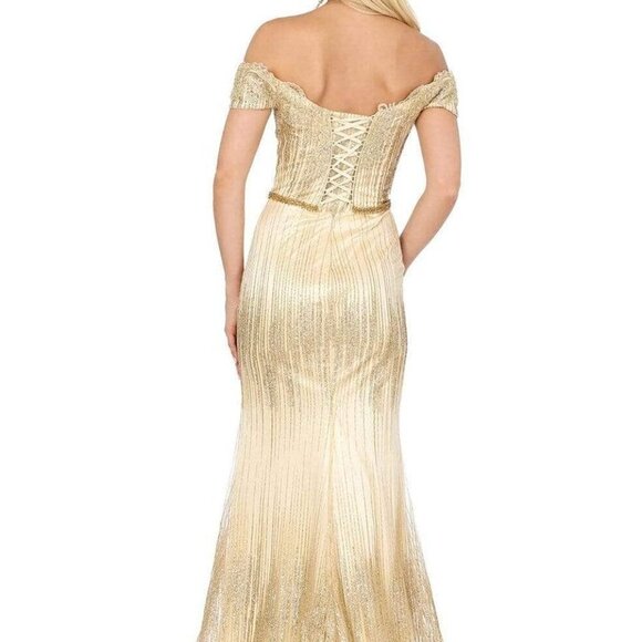 NWT Dancing Queen 4071 Lace Appliques/Embroidery Prom Dress Gold Size XS - Picture 3 of 8